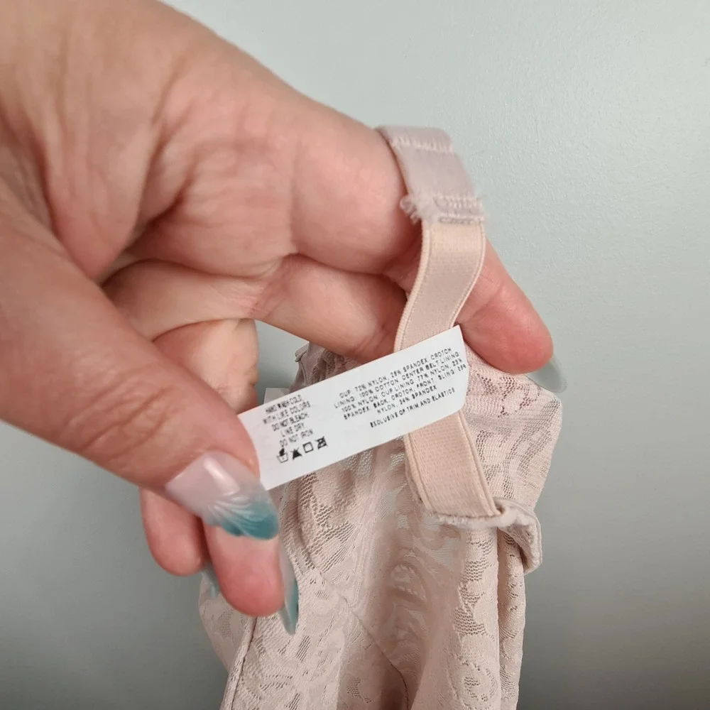 Bali Floral Lace 'N Smooth Firm Control Body Briefer Bodysuit 36B Nude 8L10 Sexy